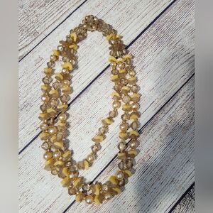 Vintage Rare Design West Germany Faux Pearl & Pale Yellow Lucite Necklace